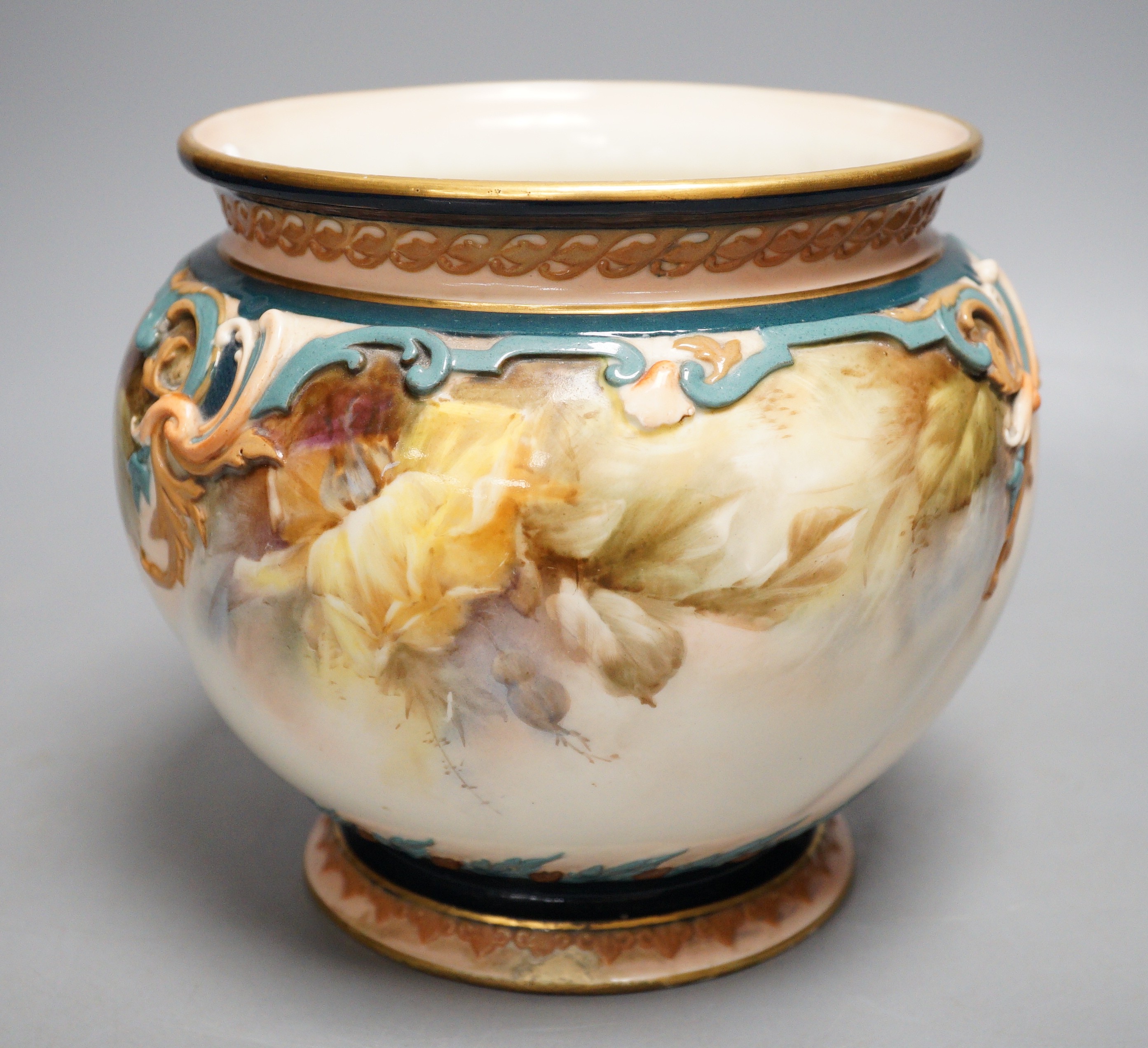 A Hadleys Worcester yellow rose painted jardiniere, 17cm
